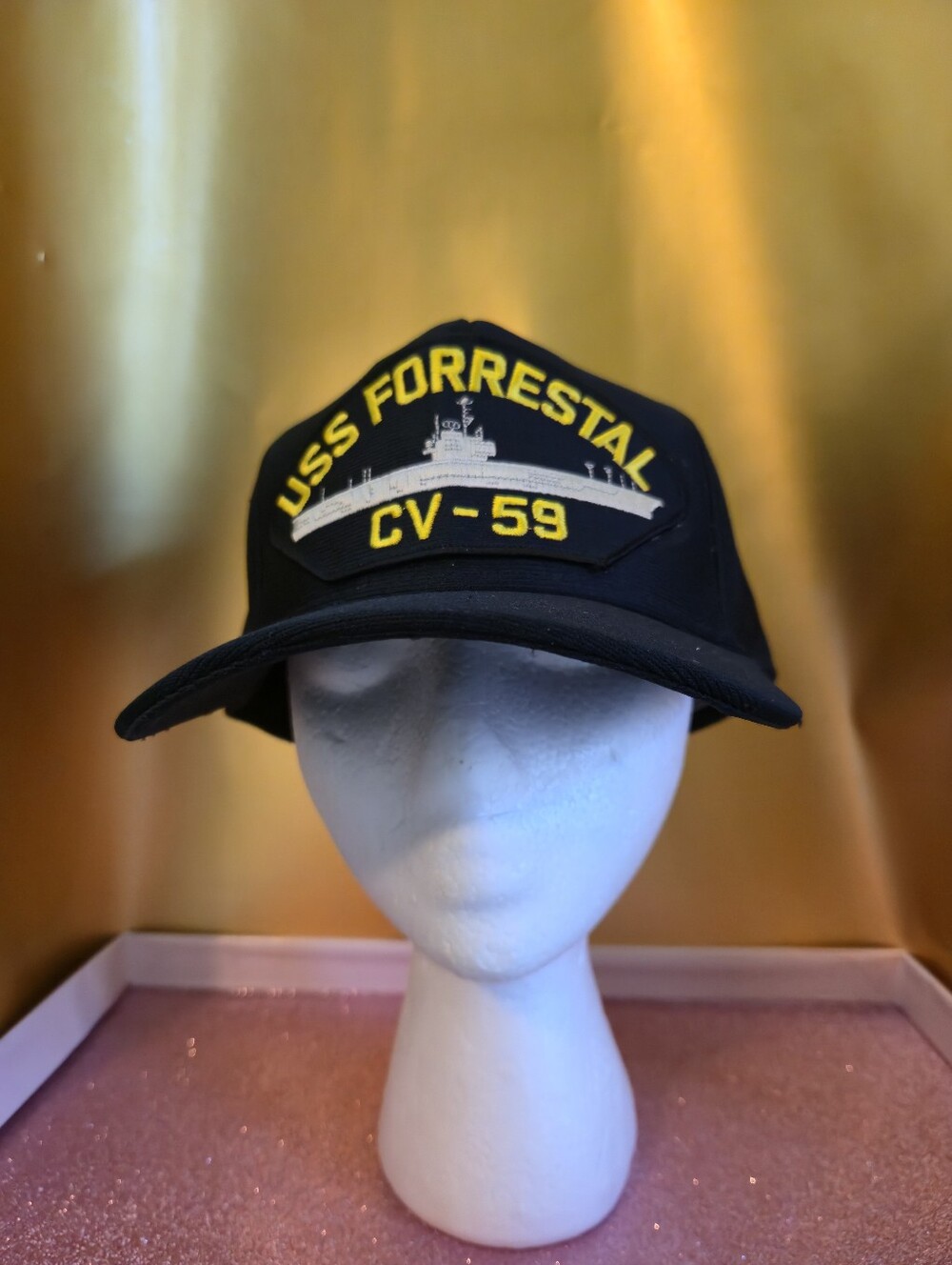 Vintage USS Forrestal CV-59 Aircraft Carrier Hat Eagle Crest USA Made Snapback